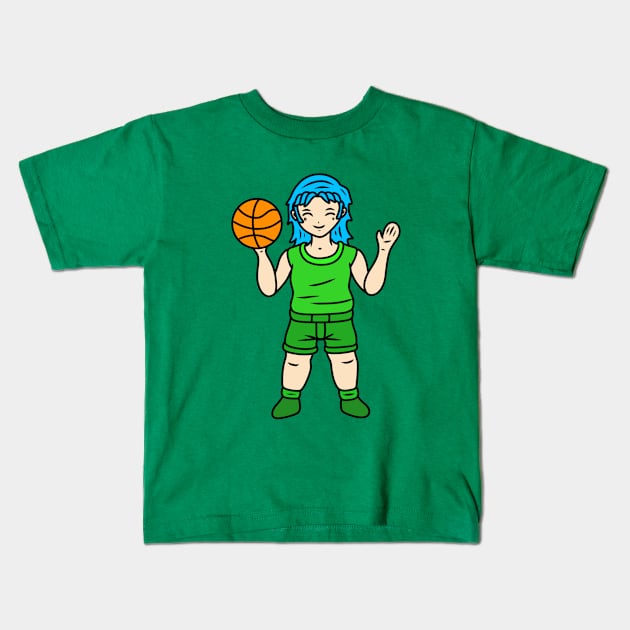 Cute basketball player girl Kids T-Shirt by Andrew Hau